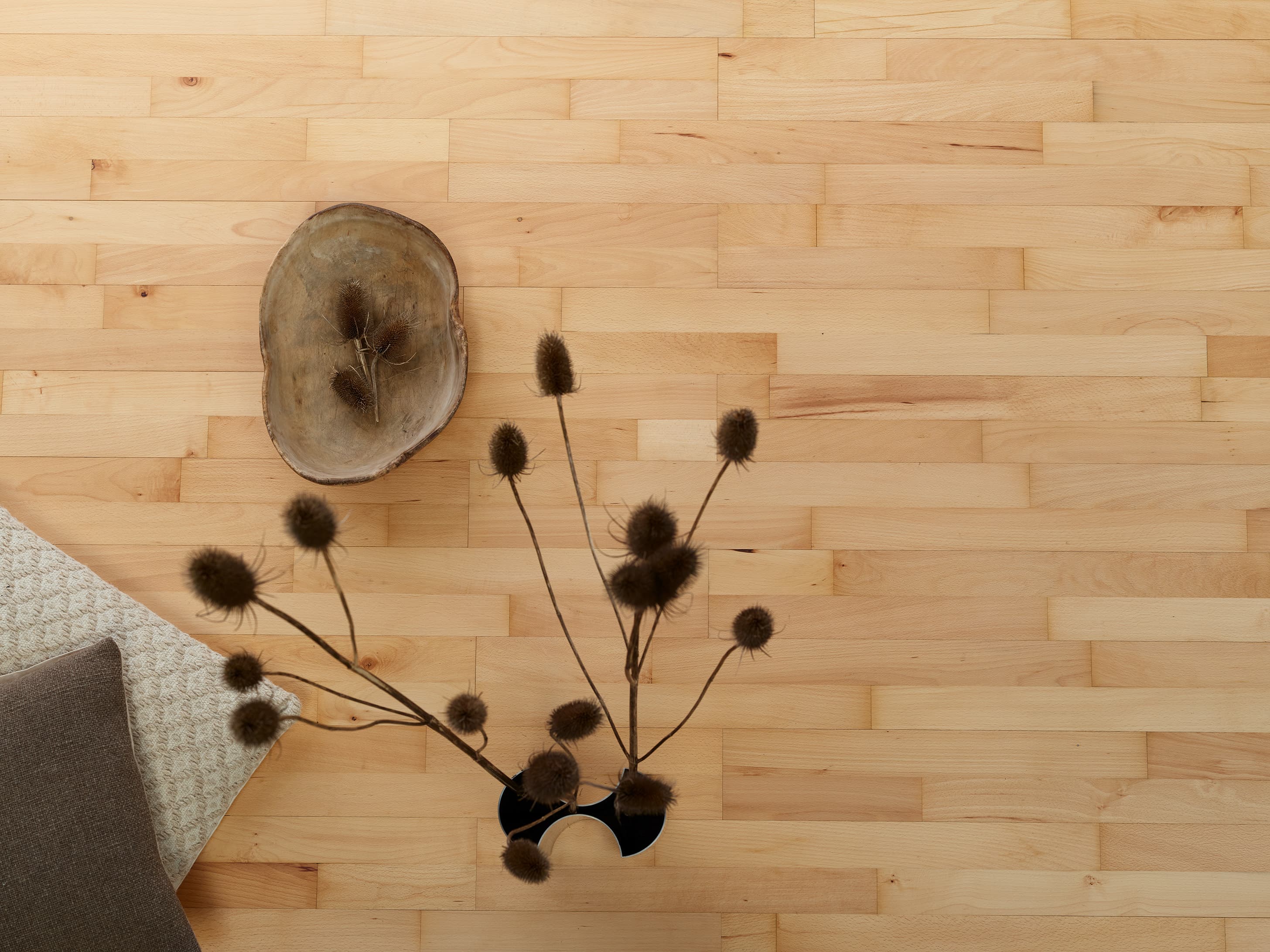 Timber flooring in a Singapore home, solid oak parquet by Junckers